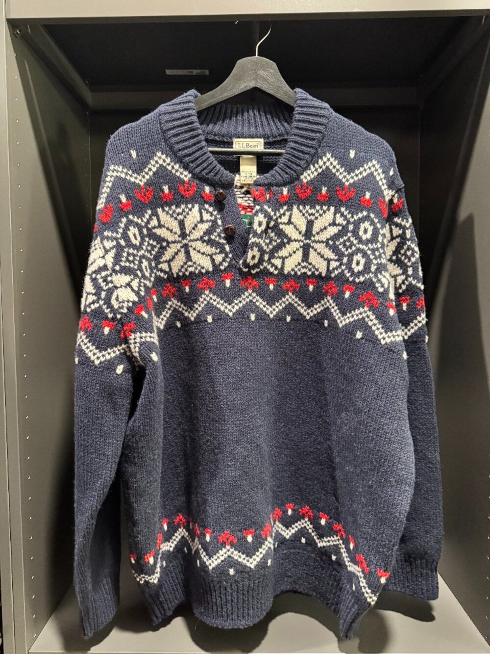 L.L.Bean Classic Ragg Wool Fair Isle Henley Sweater Men’s XL Navy (NWT)